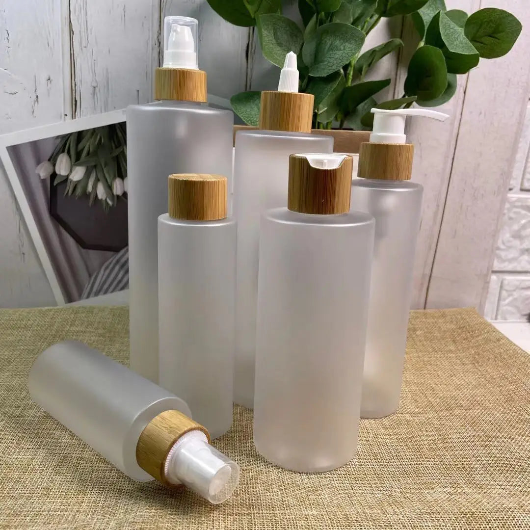 10 oz Frosted White Cosmetic Spray Bottle with Bamboo Lid