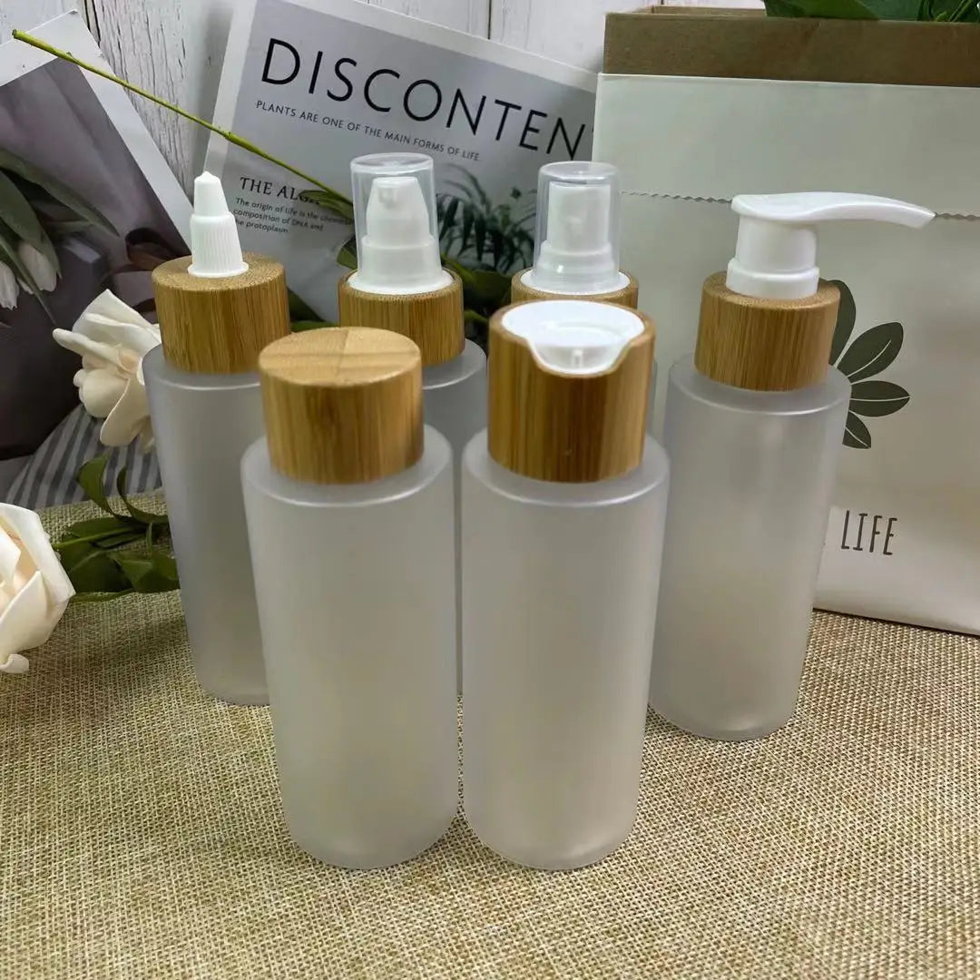 10 oz Frosted White Cosmetic Spray Bottle with Bamboo Lid