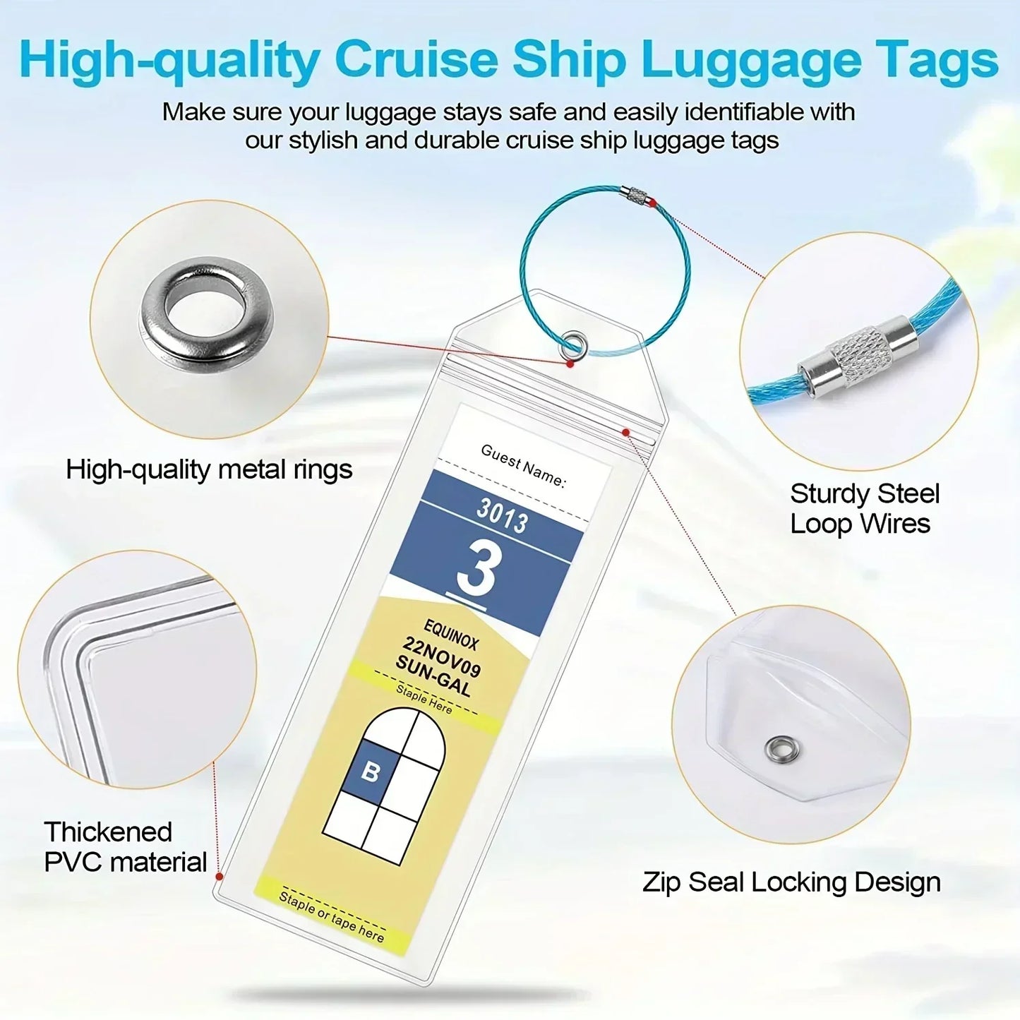 8pcs Cruise Luggage Tags Metal Loop Clear Tags Cruise Travel Accessories
